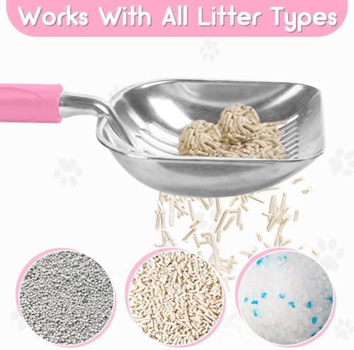 Cat Litter Scoop, Metal Cat Scooper, Plastic Handle Scoop, Sifting Shovel for Christmas – Heavy Duty Aluminum Alloy Litter Box Scoop with Deep Mesh, Design for Easy Waste Removal and Cleaning(Pink) - Image 3
