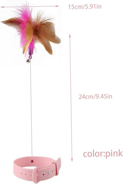 Cat Collar Funny Cat Stick,Interactive Cat Feather Toys with Bell,Cat Teaser Collar Cat Teasing Wand Silicone Collar Interactive Cat Feather Toys for Kitten Play Pink