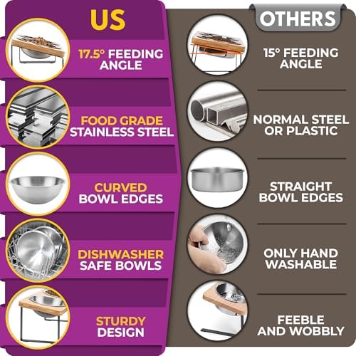 Raised cat Bowls for Indoor Cats by WinTruffles, Elevated cat Bowls, Tilted and Elevated Anti Vomiting Cat Dishes for Food and Water, Set of 3 Stainless Steel Bowl - Image 5