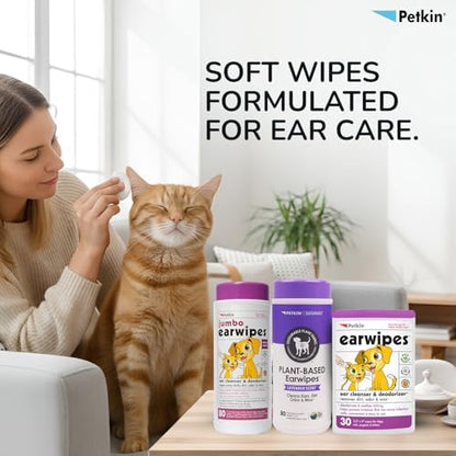 Petkin Jumbo Pet Ear Wipes, 80 Extra Moist Wipes - Soothing & Deodorizing Pet Ear Cleaner to Remove Dirt, Odor, & Wax - Safe, Convenient, & Easy to Use Pet Wipes for Dogs, Cats, Puppies & Kittens - Image 4