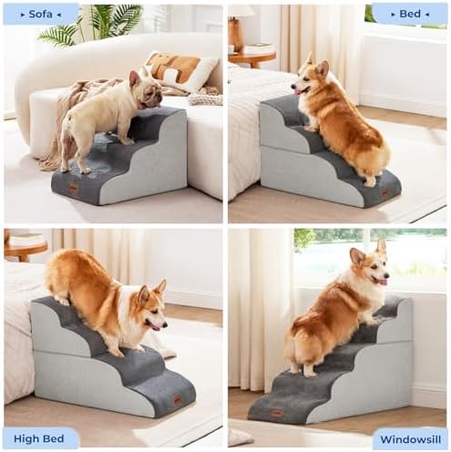 ZOMISIA Dog Stairs Ramp for Bed 19.7" H - Pet Stairs Steps for Small to Medium Dogs to Get on Bed and Couch, 35D Foam with Non-Slip Bottom Brown, 4 Steps - Image 2