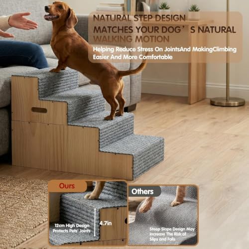 Wood Dog Stairs for Bed Couch 18" H, 4-Step Dog Steps for Small Medium Dogs - Image 3