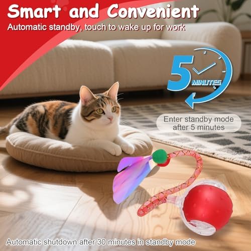 Interactive Cat Toys Smart Ball for Cats & Dogs! Now with 2 Rapid Tails. Features: 360°Auto-Rolling, Motion Activation& Bird Sounds. Perfect for Indoor Pet Exercise & Fun. (Blue) - Image 5
