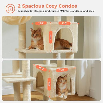 69" Tall Cat Tree for Indoor Cats Large Adult, Multi-Level Cat Tower - Image 6