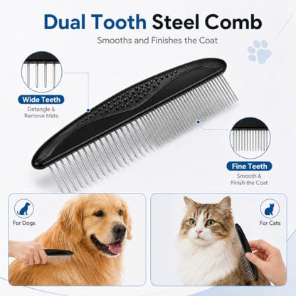 Double-Sided Pet Grooming Rake Set of 4, with Metal Comb Flea Comb Bath Brush for Long & Short Haired Pets to Effectively Remove Tangles, Knots and Mats - Image 6