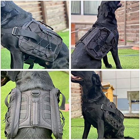 Lovelonglong Medium Large Dog Backpack, Outdoor Hound Saddle Bag with Side Pockets, Adjustable Tactical Pack for Hiking Travel Camping Training Black M - Image 6