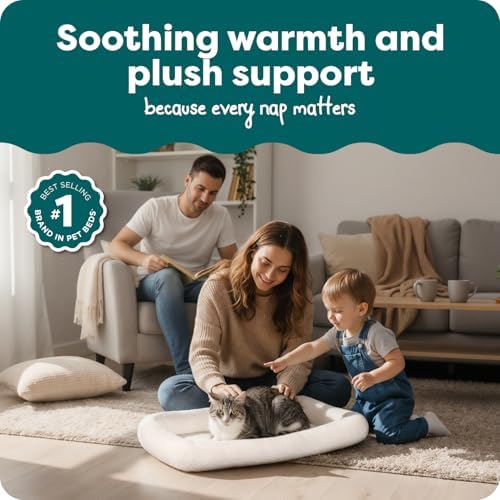 FurHaven Dog Bed for Extra Small Dogs & Cats, Bolster Crate Pad with Soft Supportive Base for Carriers & Kennels, Machine Washable, Extra Small, Sherpa Fleece, Cream - Image 2