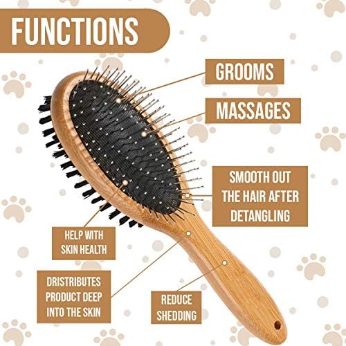 KylePet Dog Brush, Double Sided Pet Slicker Brush with Bamboo Handle for Dogs and Cats Long Hair Pets Grooming Comb for Removing Shedding, Tangles and Dead Undercoat - Image 4