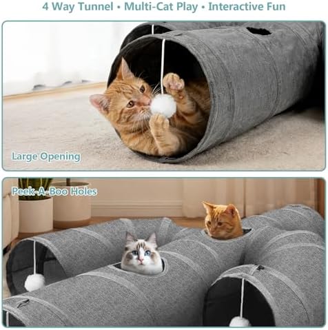 Ownpets Cactus Cat Tunnel 10" with Peek Holes for Indoor Large Cat, Grey - Image 2