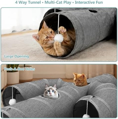 Ownpets Cactus Cat Tunnel 10" with Peek Holes for Indoor Large Cat, Grey - Image 2
