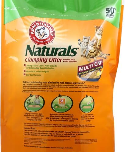 ARM & HAMMER Naturals Clumping Cat, Litter Odor Control, Multi Cat Litter, 18 lb. Bag (Pack of 2)