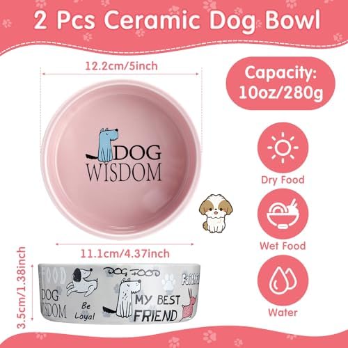 Maxcheck 2 Pcs 5 Inch Ceramic Dog Bowls Dishes for Small Dogs, Pink, Gray - Image 2