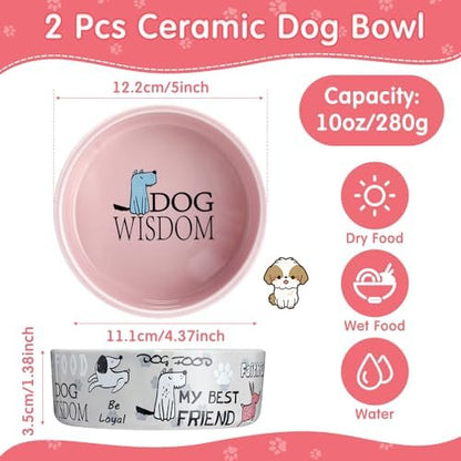 Maxcheck 2 Pcs 5 Inch Ceramic Dog Bowls Dishes for Small Dogs, Pink, Gray - Image 2