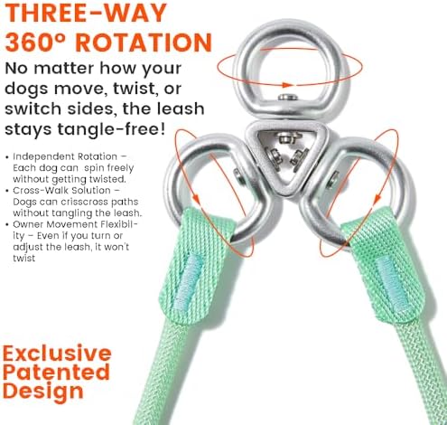 Howgo Slip Lead Leash 2 Dogs, Tangle-Free 360 Swivel(Multicolor,No Handle) - Image 3