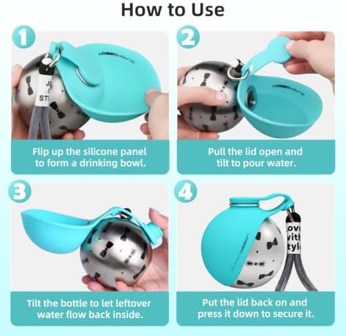 2-in-1 Portable Dog Water Bottle for Small Dogs - Leak-Proof & Compact Dog Travel Water Bottle -Stainless Steel Bottle & Silicone Bowl - Ideal for Walking, Hiking & Travels(10 fl oz, Blue) - Image 5
