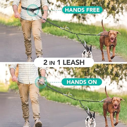 PetAmi Hands Free Double Dog Leash with Padded Lumbar Waist Belt, 360 No-Tangle Swivel Coupler, Bungee Shock Absorbing Dual Leash for Two Dogs Medium Large, Reflective, Black - Image 6