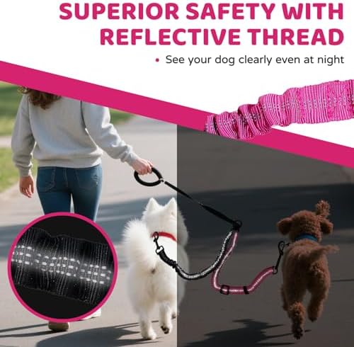 Double Dog Leash Coupler-360° Swivel, No Tangle Dual Walking Leash Attachment with Adjustable Strap & Reflective Shock Absorbing Bungee, Split Lead for Two Different Size Dogs - Image 7