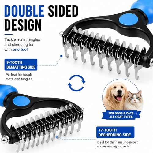 2-in-1 Pet Grooming Tool for Dogs & Cats, Double Sided Dematting Brush Set, Dual Teeth Pet Deshedding Comb for Shedding Fur Removal, Professional Grooming Rake for Long & Short Hair - Image 3