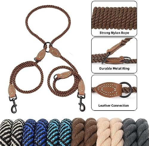 Mile High Life Double Dog Leash - Hands Free, Multifunctional Dual Dog Leash, 360° Swivel, Leather Tailored Connection for Two Dogs (Dark Brown, 8FT) - Image 3