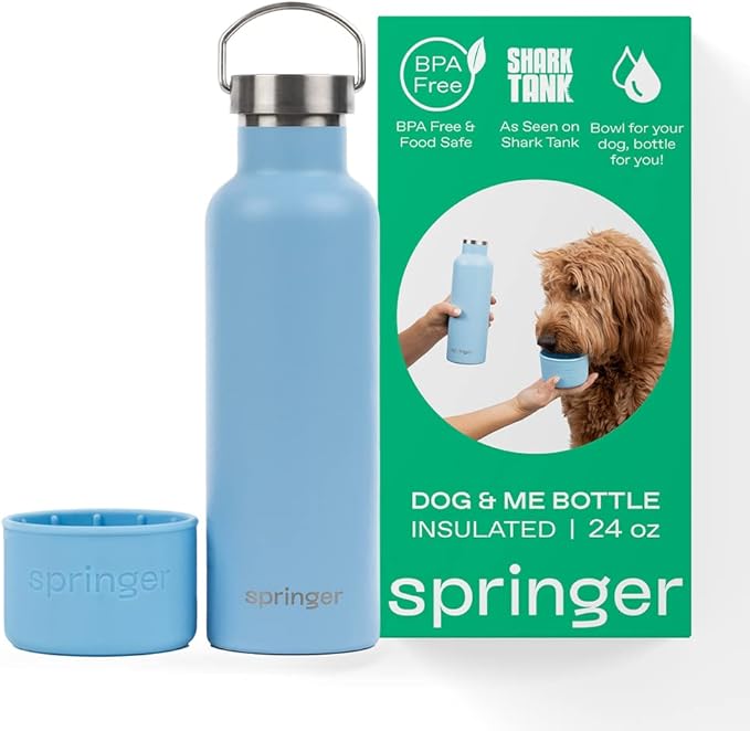 Springer Dog and Me Water Bottle, Stainless Steel Insluated Water Bottle, Keeps Water Cold for 12 Hours (Sky Blue)