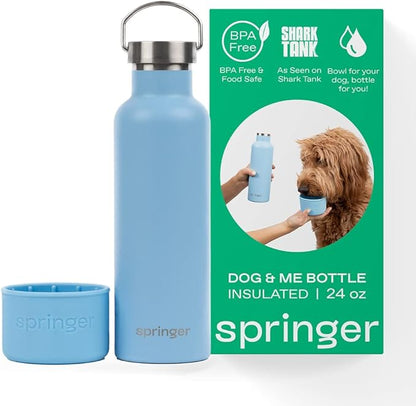 Springer Dog and Me Water Bottle, Stainless Steel Insluated Water Bottle, Keeps Water Cold for 12 Hours (Sky Blue)