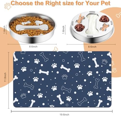 Stainless Steel Slow Feeder Dog Bowls with Pet Feeding Mat,2 Pcs Slow Food Bowl for Dog & Cat - 2 Cups Capacity,with Absorbent Pet Placemat,Puzzle Maze Dish for Small & Medium Sized Breeds - Image 6