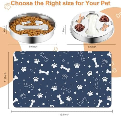 Stainless Steel Slow Feeder Dog Bowls with Pet Feeding Mat,2 Pcs Slow Food Bowl for Dog & Cat - 2 Cups Capacity,with Absorbent Pet Placemat,Puzzle Maze Dish for Small & Medium Sized Breeds - Image 6