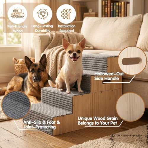 Wood Dog Stairs for Bed Couch 18" H, 4-Step Dog Steps for Small Medium Dogs - Image 7