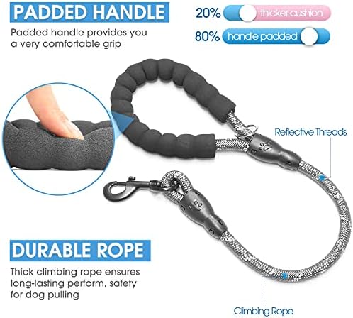BAAPET 2/4/5/6 FT Dog Leash with Comfortable Padded Handle and Highly Reflective Threads for Small Medium and Large Dogs (2FT-1/2'', Grey) - Image 2