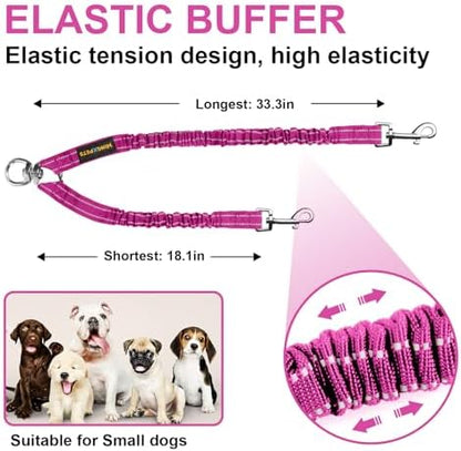 MingXpet 2 Dog Leash, Dog Leash for 2 Dogs, 360° Swivel No Tangle Double Walking Training Leashes for Small Dogs, Comfortable Shock Absorbing Reflective Bungee, Rose - Image 2