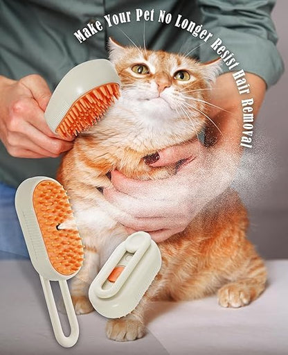 Cat Steam Brush for Shedding - 3 in 1 Pet Steam Brush for Dogs and Cats - Adjustable Dog Steamy Brushes for Grooming and Massage, Removing Tangled and Loose Hair (Beige)