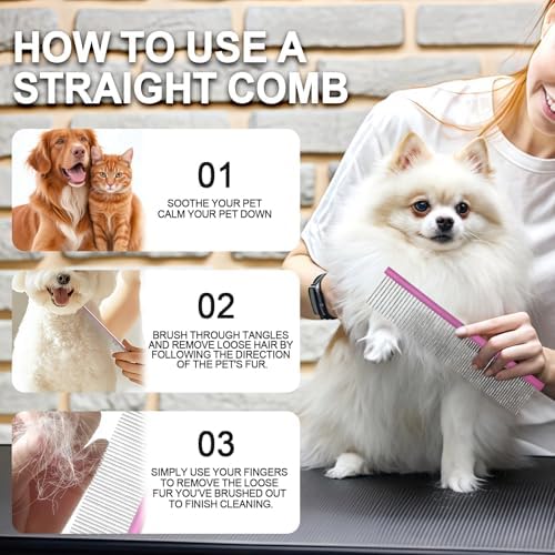 HOP Purple Large Pet Stainless Steel Comb for Dogs&Cats 7.44in/18.9cm - Image 5