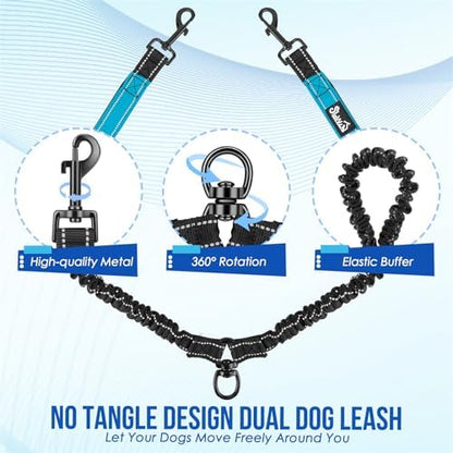 SlowTon Double Leash for Two Dogs, No Tangle & with Two Handles, Blue L - Image 4