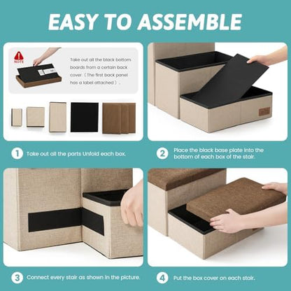 COZY KISS Dog Stairs with Storage, 16.7" H Wider Dog Steps, 3-Step - Image 4