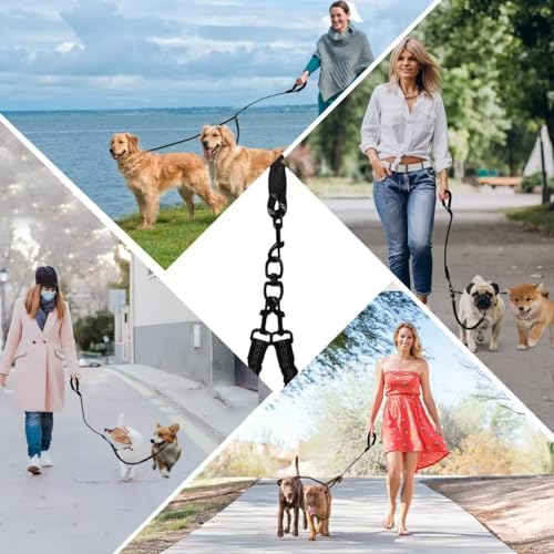 Dog Double Leashes,Rope Bungee Three Leash with Padded Handle Removable for 3 Dogs,Tangle-Free, Padded Handles, 360° Swivel Control (Black, 3 Way) - Image 7