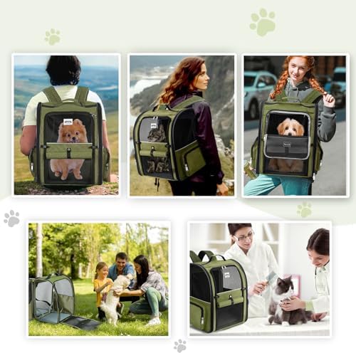 Large Cat Backpack Carrier Expandable Pet Carrier Backpack for Small Dogs Medium Cats Fit Up to 18 Lbs, Dog Backpack Carrier, Foldable Puppy Backpack Carrier for Travel, Hiking,Dark Green - Image 7