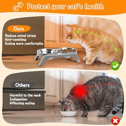 Elevated Dog Bowls for Small Dogs, 3” High Raised Dog Bowl Stand with Dual 5” Stainless Steel Bowls Non-Slip Pet Feeder for Puppy and Cats, Dishwasher Safe, Grey - Image 3