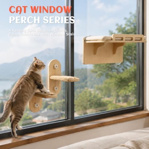 PETKARAY Cat Window Perch with Rail, Wood Hammock Window Bed for Cats - Image 7
