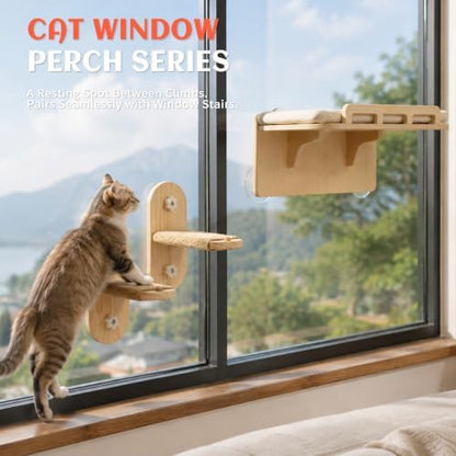 PETKARAY Cat Window Perch with Rail, Wood Hammock Window Bed for Cats - Image 7