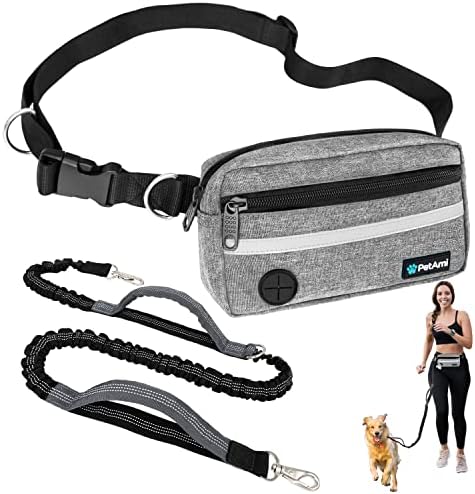 PetAmi Hands Free Dog Leash Waist Belt Bag Fanny Pack, Single, Heather Grey by PetAmi