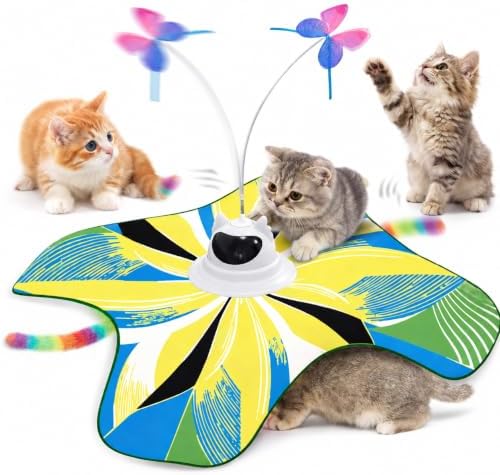 Interactive Cat Toy for Indoor Cats, Rechargeable 3-in-1 Hide and Seek Cat Toy with Spinning Butterfly & Plush Tail, Ultra-Quiet Touch Activated Self Play Cat Exercise Toy for Adult Cats & Kittens by kupet