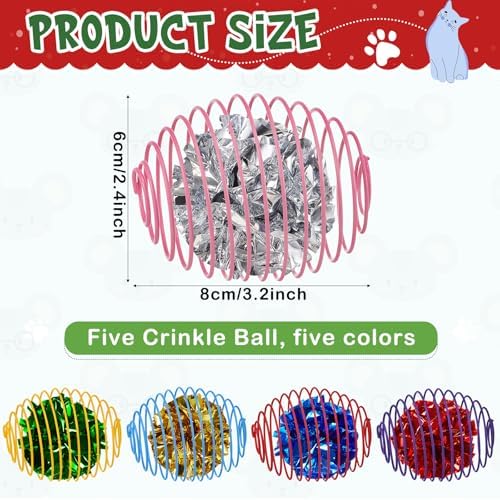 Jecery 5 Pcs Cat Toys Spring,Crinkle Ball,Multicolor - Image 2