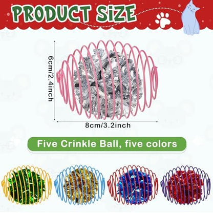 Jecery 5 Pcs Cat Toys Spring,Crinkle Ball,Multicolor - Image 2