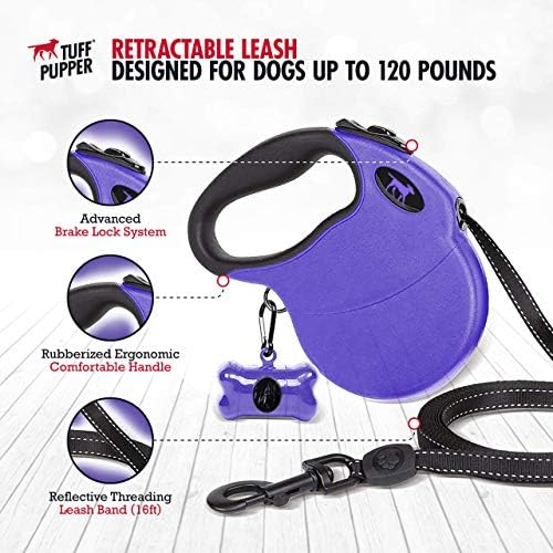 Tuff Pupper Heavy Duty Retractable Dog Leash | 16 ft Dog Leash with Reflective Stitching for Nighttime Safety | One Button Lock and Release | Comfortable Hand Grip | for Dogs Up to 120 lbs - Image 3