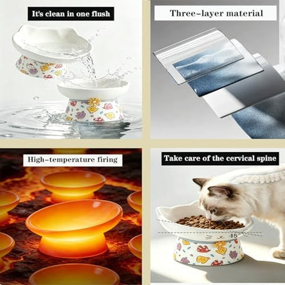 Elevated Ceramic Cat Bowls，15° Tilted Raised Cat Food Bowl, Anti Vomiting Pet Feeder, Protect Pet's Spine, Feeding Dish for Indoor Kittens and Small Dogs,（ Cat Pattern） - Image 3