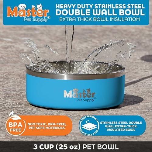 Master Pet Supply Stainless Steel Dog Bowls 25 oz Heavy Duty True Blue - Image 3
