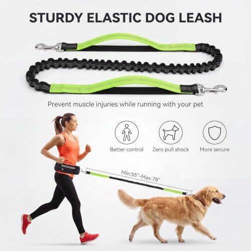 Hands Free Dog Leash 3 Zipper Pounchs with Reflective Strips Poop Bag Dispenser,Waterproof Dog Walking Belt,Dual Handles and Durable Bungee,Waist Leash for Dog Walking,Jogging and Running - Image 4