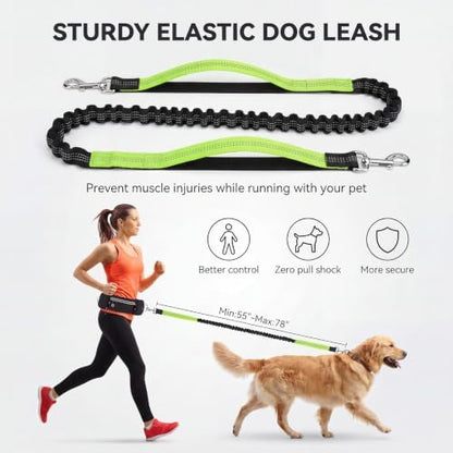 Hands Free Dog Leash 3 Zipper Pounchs with Reflective Strips Poop Bag Dispenser,Waterproof Dog Walking Belt,Dual Handles and Durable Bungee,Waist Leash for Dog Walking,Jogging and Running - Image 4