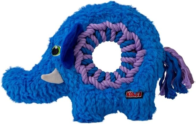 KONG Ringaroos - Interactive Rope Ring Dog Toy with Plush Squeaker - for Fetch, Tug & Cuddle - for Medium Sized Dogs (Blue Elephant)
