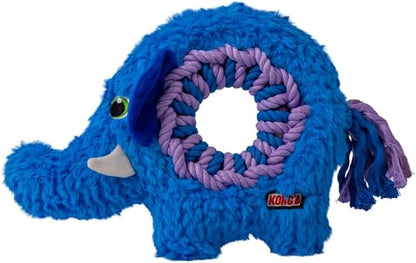 KONG Ringaroos - Interactive Rope Ring Dog Toy with Plush Squeaker - for Fetch, Tug & Cuddle - for Medium Sized Dogs (Blue Elephant)
